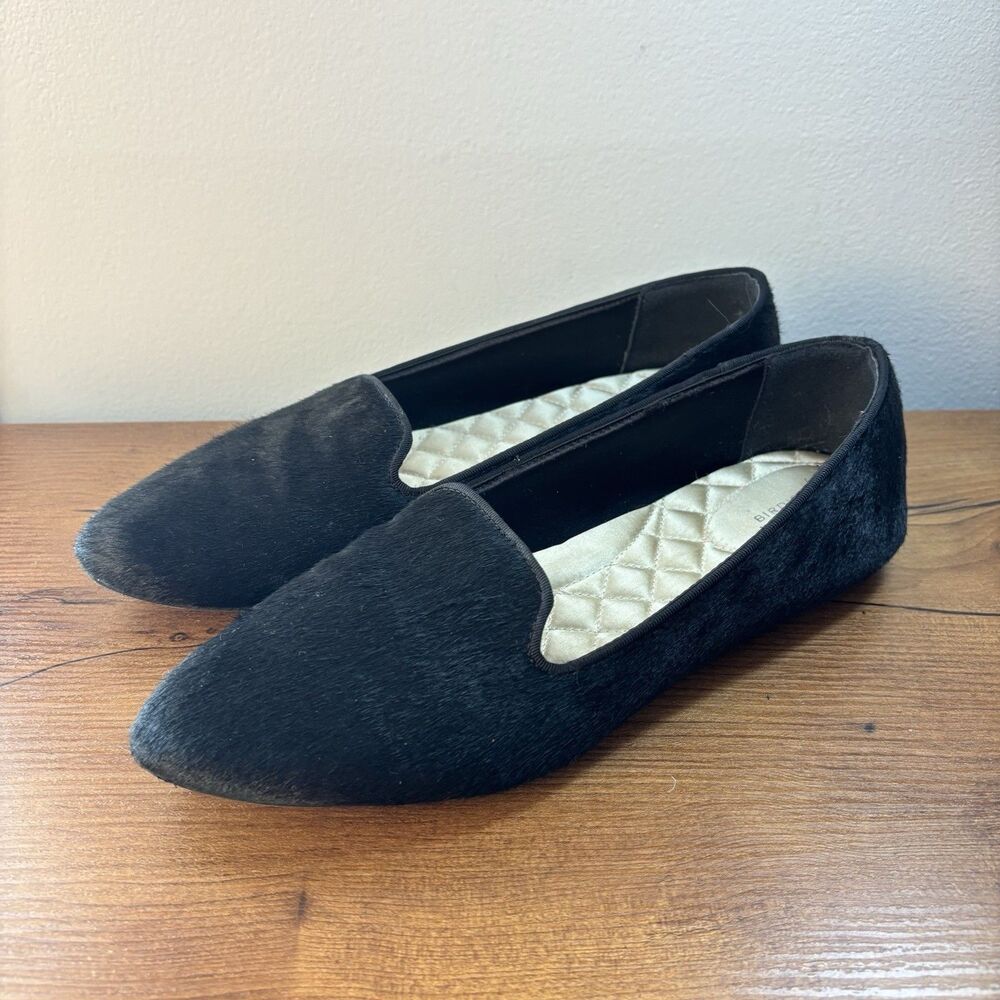 Birdies Blackbird Flats Womens 10 Black Calf Hair Loafer Calf Hair Slip On